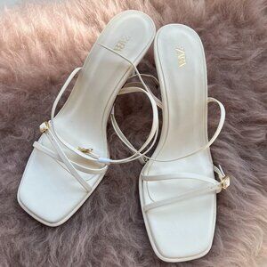Zara Women's White Strappy Heels Size 8 (US)